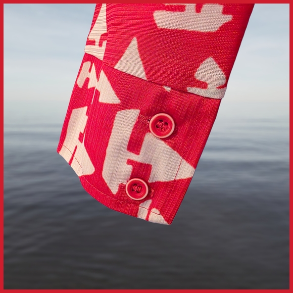 Vintage 80s Womens Red Top Button Up Blouse Nautical Sailboat Booth Bay Small - Picture 3 of 8